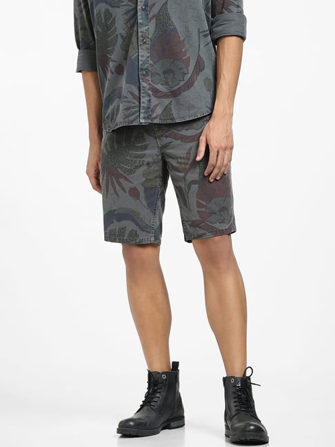 Buy Jack Jones Grey Regular Fit Floral Print Cotton Denim Shorts