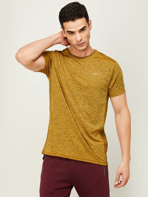 Fame Forever by Lifestyle Mustard Regular Fit Round Neck Sports T-Shirt