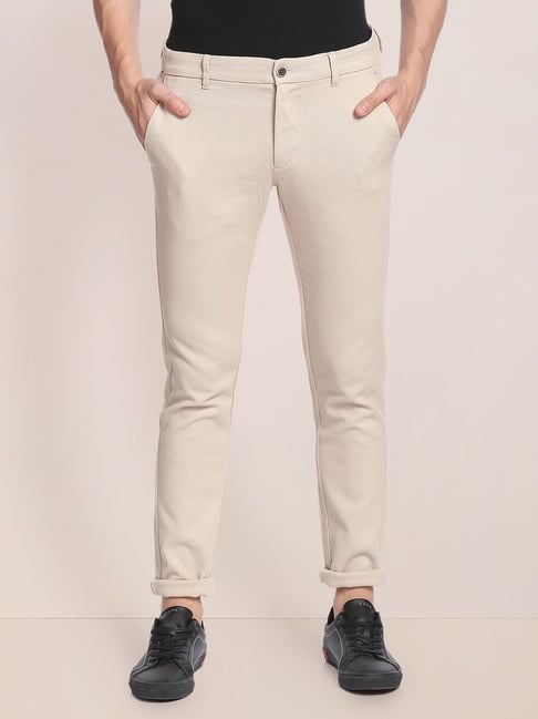 U S Polo Assn U.S. Polo Assn. Beige Regular Fit Textured Flat Front Trousers