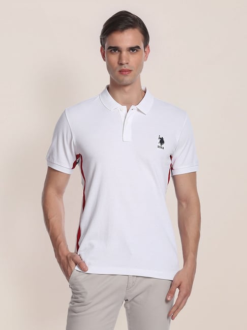 U S Polo Assn U.S. Polo Assn. White Slim Fit Striped Cotton Polo T-Shirt