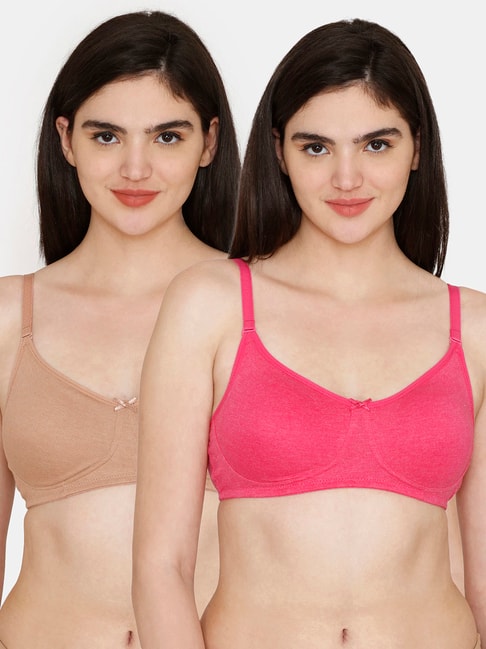 Rosaline by Zivame Beige & Pink Half Coverage Non-Padded T