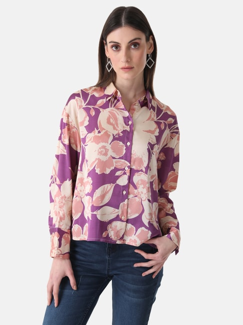 Kazo Purple Floral Print Casual Shirt Price in India