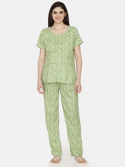 Coucou by Zivame Green Printed Top With Pyjama