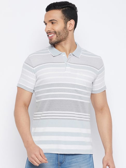 Duke Grey Regular Fit Striped Polo T-Shirt