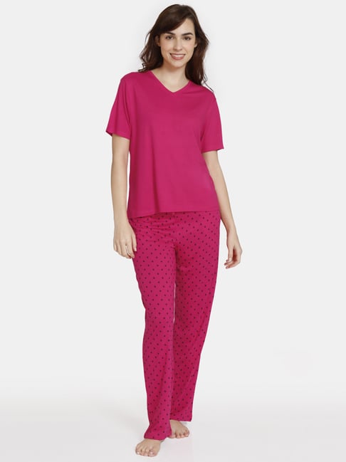 Zivame Pink Printed Top Pyjama Set