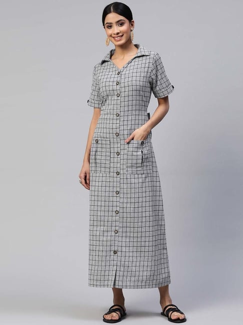 Cottinfab Black Cotton Chequered Shirt Dress Price in India