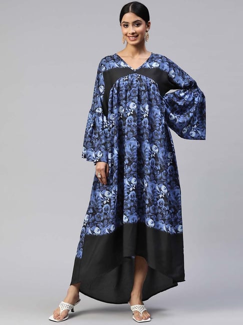 Cottinfab Blue Floral Print Maxi Dress Price in India