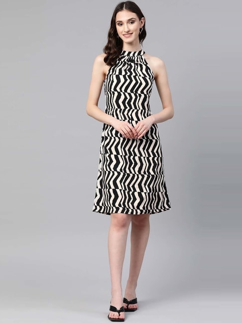 Cottinfab Black Chevron Pattern A-Line Dress Price in India