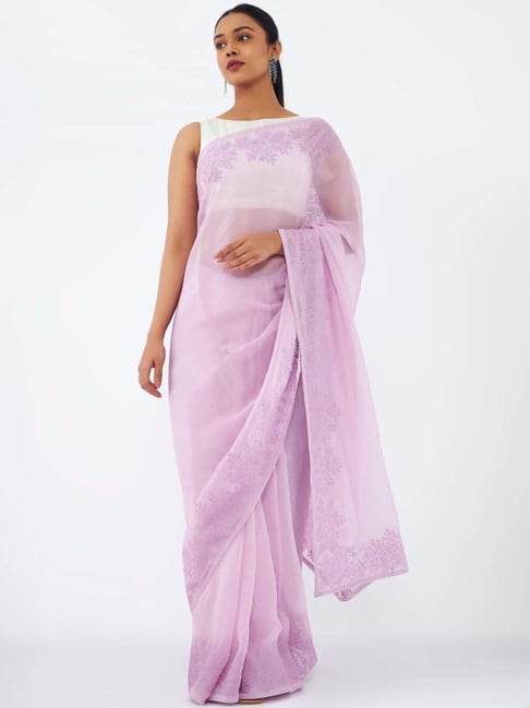 Taneira Lilac Embroidered Saree With Unstitched Blouse Price in India