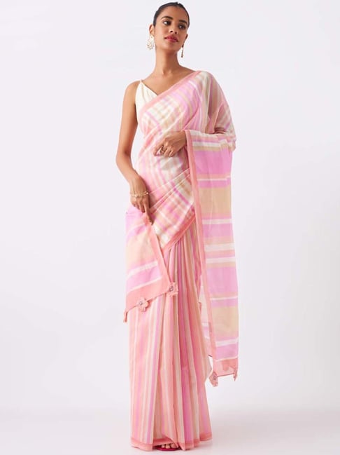 Taneira Pink Cotton Silk Printed Saree With Unstitched Blouse Price in India