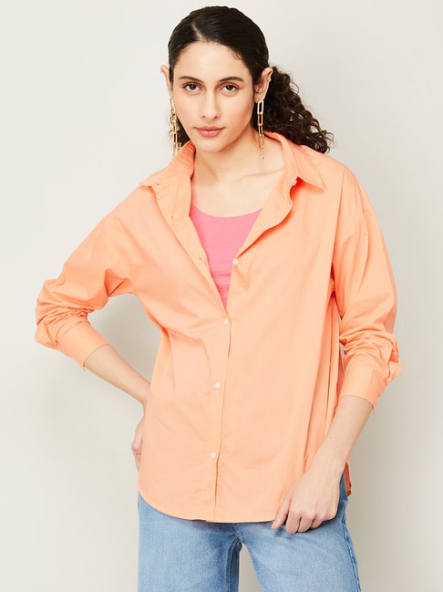 Ginger By Lifestyle Peach Regular Fit Shirt Price in India
