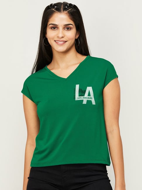 Fame Forever By Lifestyle Green Printed Top