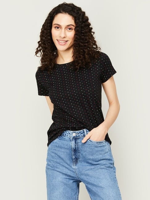 Fame Forever By Lifestyle Black Cotton Printed Top