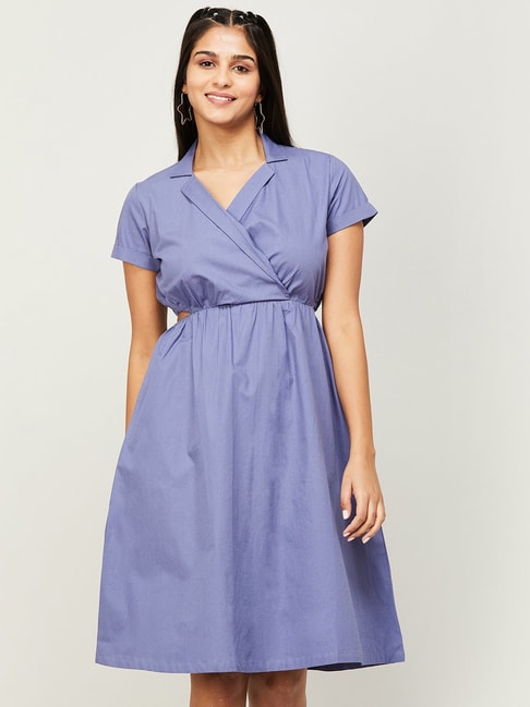 Colour Me by Melange Blue Cotton A-Line Dress Price in India