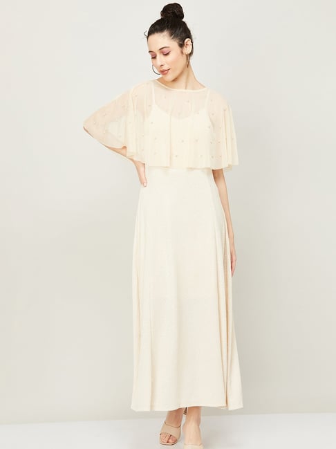 Code by Lifestyle Beige Embellished Maxi Dress Price in India