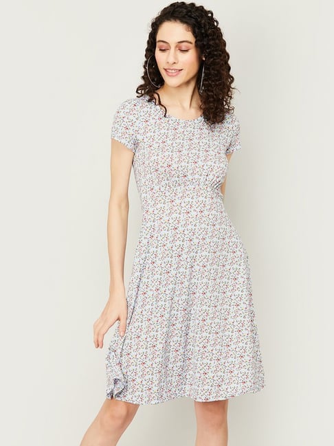 Code by Lifestyle Blue Floral Print A-Line Dress Price in India
