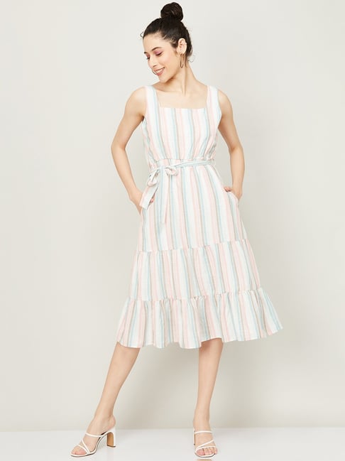 Code by Lifestyle White & Blue Striped A-Line Dress Price in India