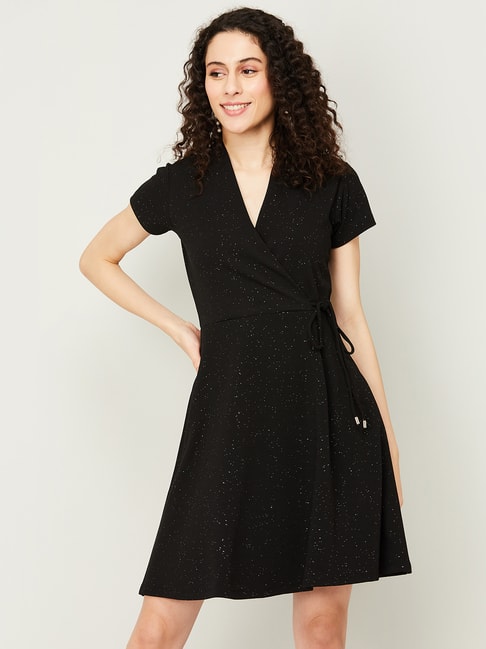 Code by Lifestyle Black Embellished A-Line Dress Price in India