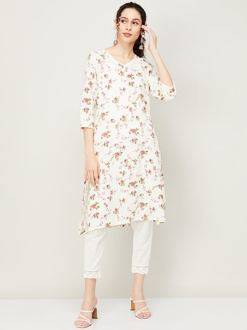 Melange floral print 2025 straight kurta