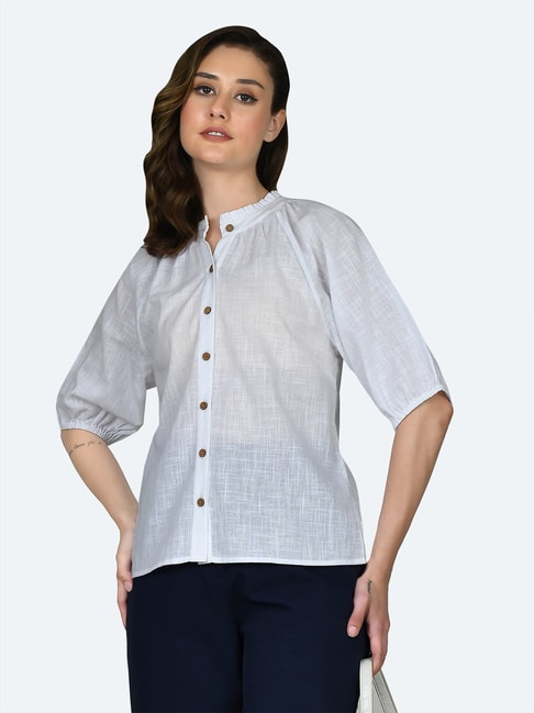 Zink London White Cotton Regular Fit Shirt Price in India