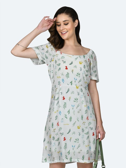 Zink London White Printed Shift Dress Price in India
