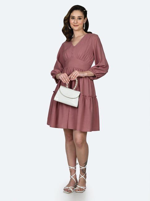Zink London Dusty Pink Fit & Flare Dress Price in India