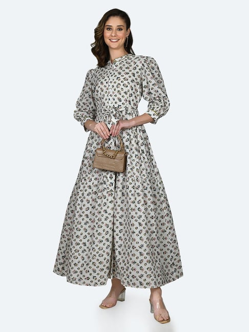 Zink London White Cotton Floral Print Wrap Dress Price in India