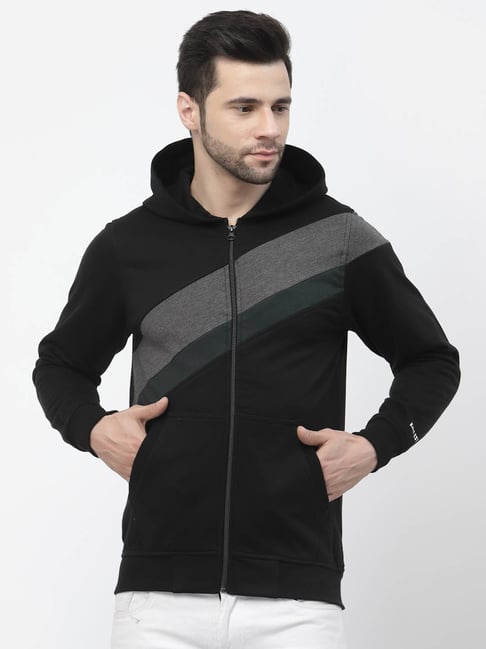 Kalt Black Regular Fit Colour-Block Hooded Sweatshirt-picture-18
