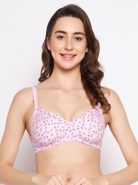 Clovia Pink Floral Full Coverage Padded T-Shirt Bra Price in India