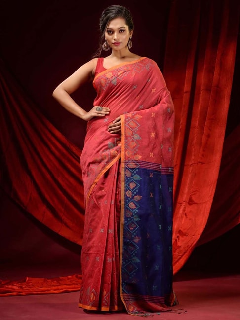 CHARUKRITI Pink Woven Saree With Unstitched Blouse Price in India