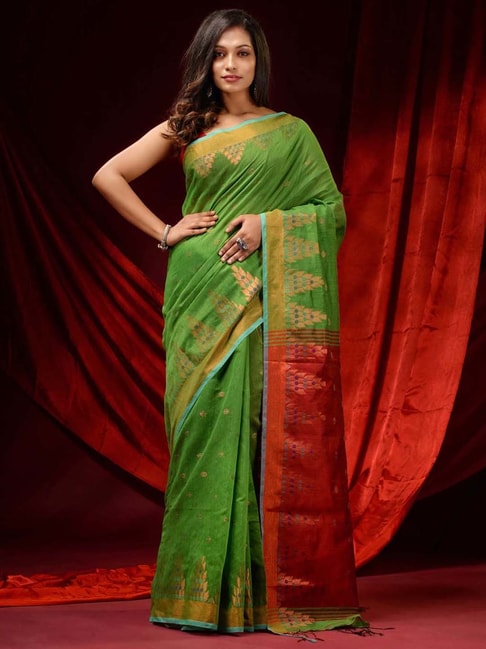 CHARUKRITI Green Woven Saree With Unstitched Blouse Price in India