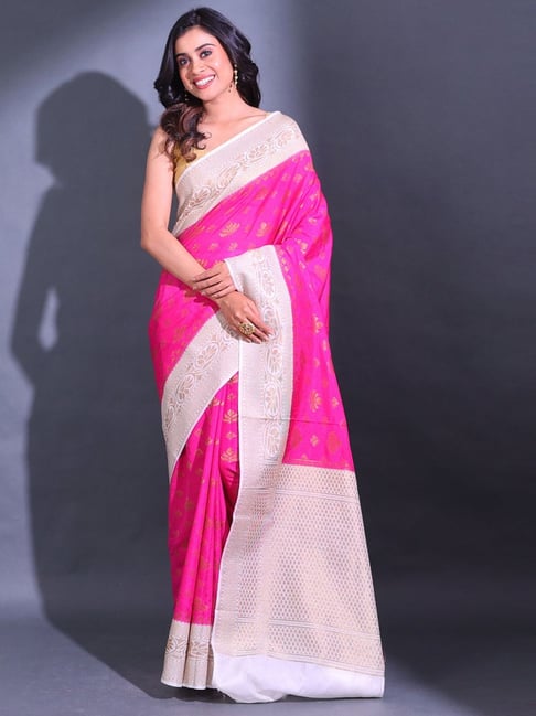 Fuchsia Pink Dual Tone Banarasi Silk Saree - Urban Womania