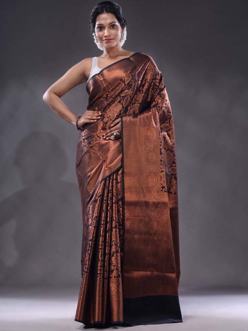 Buy BANARASI SILK PALACE Women's shubh Varkala Kanchipuram Banarasi Lichi silk  Saree Plain With Unstitched Blouse (brown Colour) at Amazon.in