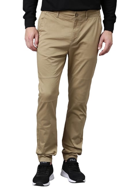 Men's Green Cotton Solid Casual Pant