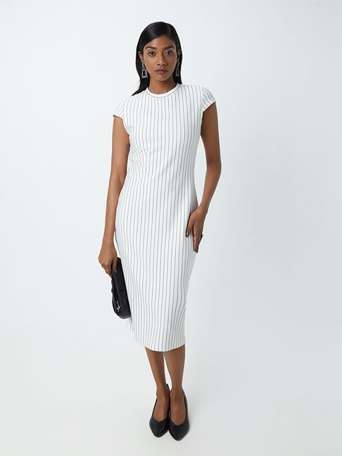 Wardrobe by Westside White Striped Midi Dress Price in India