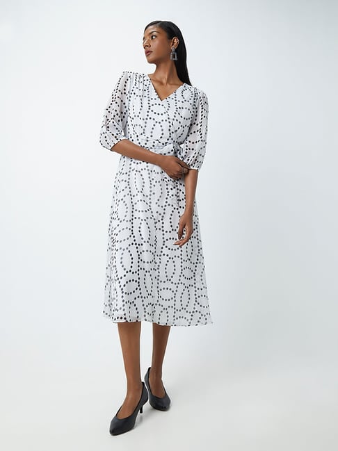 Wardrobe by Westside White Printed Wrap Dress With Belt Price in India