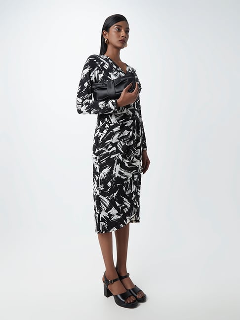 princess polly baby blue dress Buy Women's Cream & Black Abstract Print Midi Dress | V-Neck Wrap Style  Casual Dress| Elegant Summer Party Dress main image 1