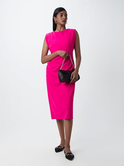 Wardrobe by Westside Magenta Ruched Detail Dress Price in India