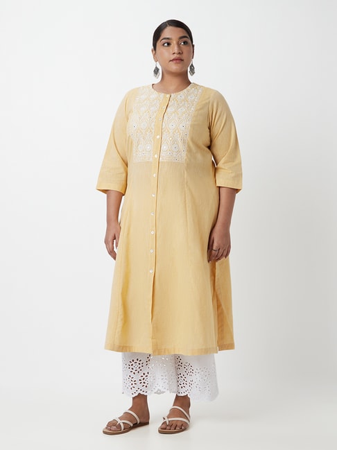 Diza Curves by Westside Yellow Embroidered Straight Kurta Price in India