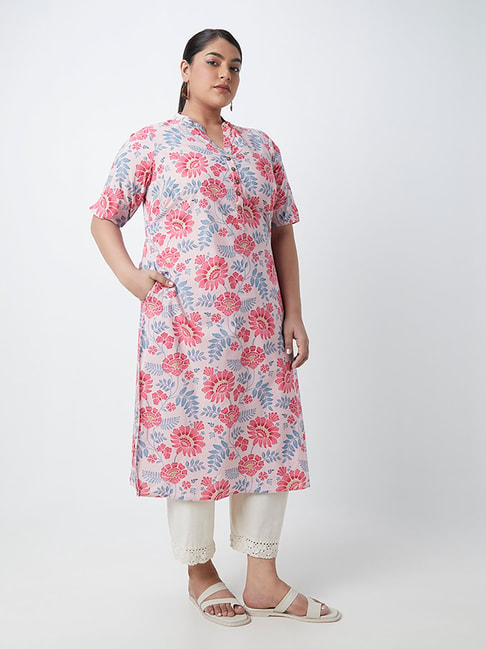 Diza Curves by Westside Pink Floral Print Straight Kurta Price in India