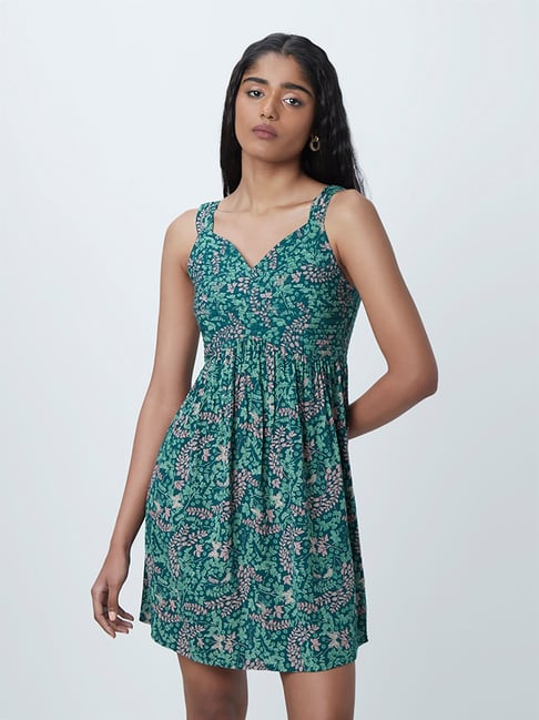 Nuon by Westside Teal Leaf-Patterned Dress Price in India