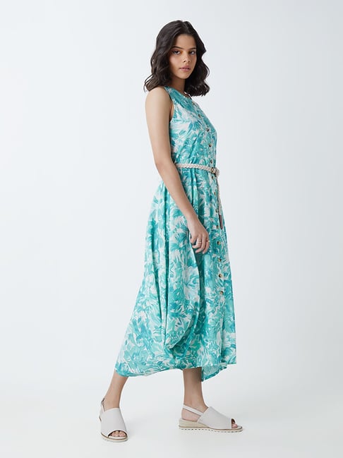 Bombay Paisley by Westside Blue Asymmetric Dress With Belt Price in India