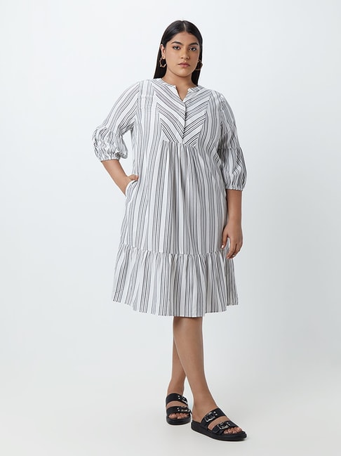 Gia Curves by Westside White Striped Tiered Dress Price in India
