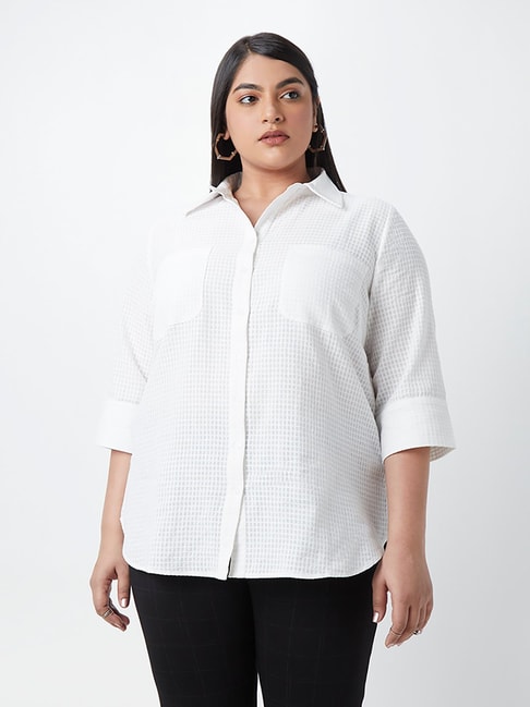 Gia Curves by Westside White Self-Patterned Shirt Price in India