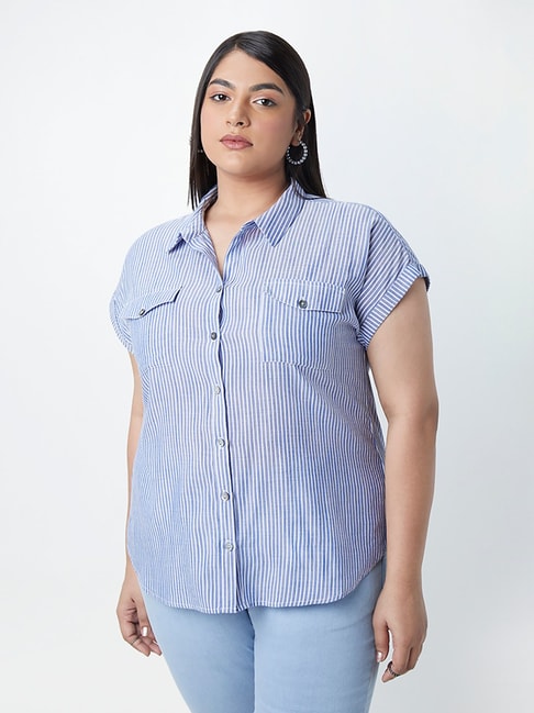 Gia Curves by Westside Blue Striped Shirt Price in India