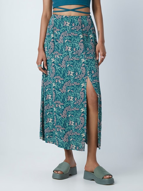 Nuon by Westside Teal Floral Patterned Skirt Price in India