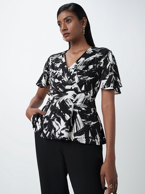 Wardrobe by Westside Black Abstract Print Top Price in India