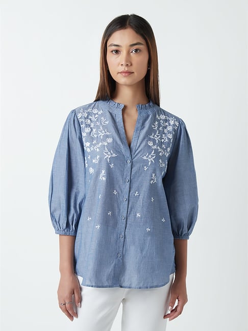 LOV by Westside Blue Embroiderered Top Price in India