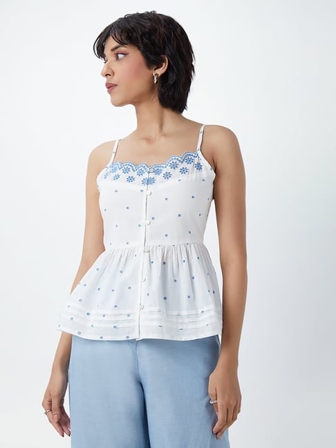 Bombay Paisley by Westside White Embroidered Peplum Top Price in India