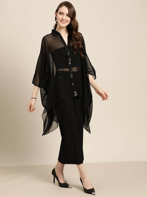 Qurvii Black Embellished Kaftan Shirt-picture-33